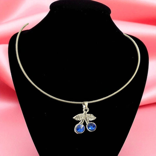 Elegant Silver Wire Chain Necklace with Luxury Cherry Pendant