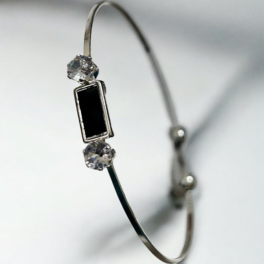 Silver Finish American Diamond Stone Free Size Bracelet - Type #2