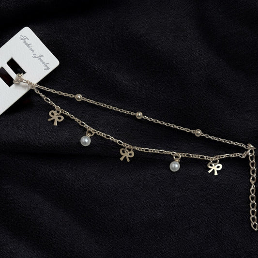 Adjustable Double Layer Bow with Pearl Fancy Bracelet