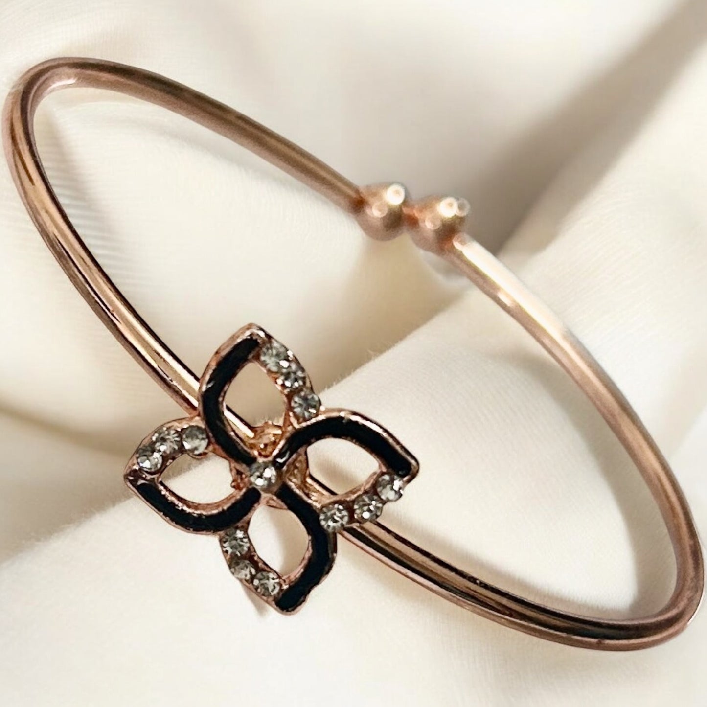 Rose Gold Finish American Diamond Stone Free Size Bracelet - Type #9