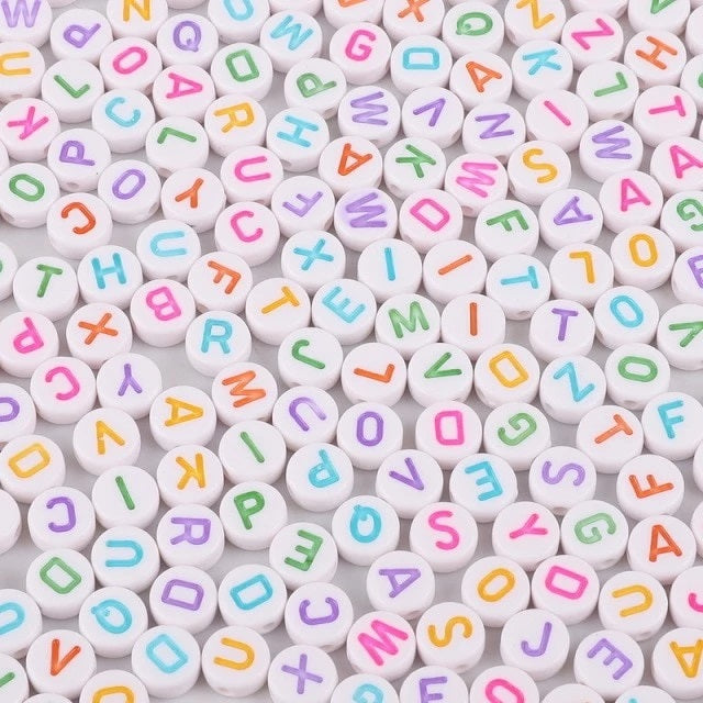 Multicolor Round Alphabet Beads (Mixed) - 50gms