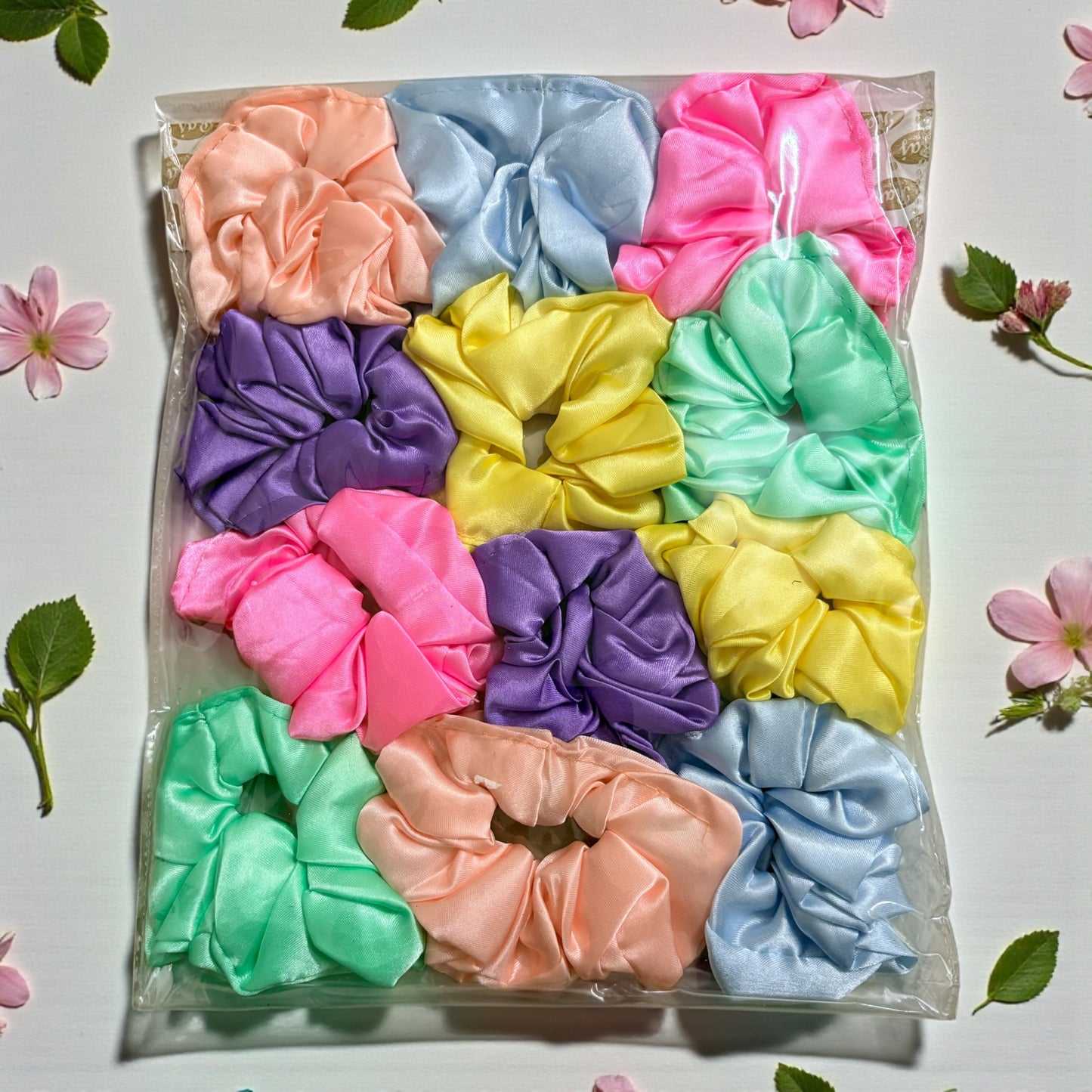 Multicolor Satin Scrunchies - Medium (Pack of 12 pcs)- JHKC100141
