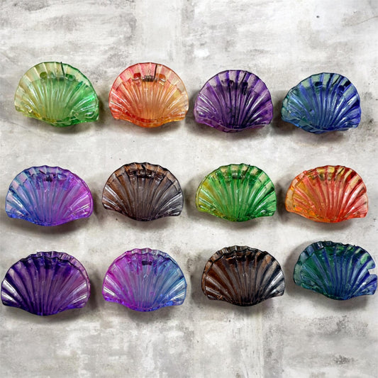 Multicolor Glossy Shell Korean Hairclips (Medium) - Pack of 12 Pcs JHKC100285