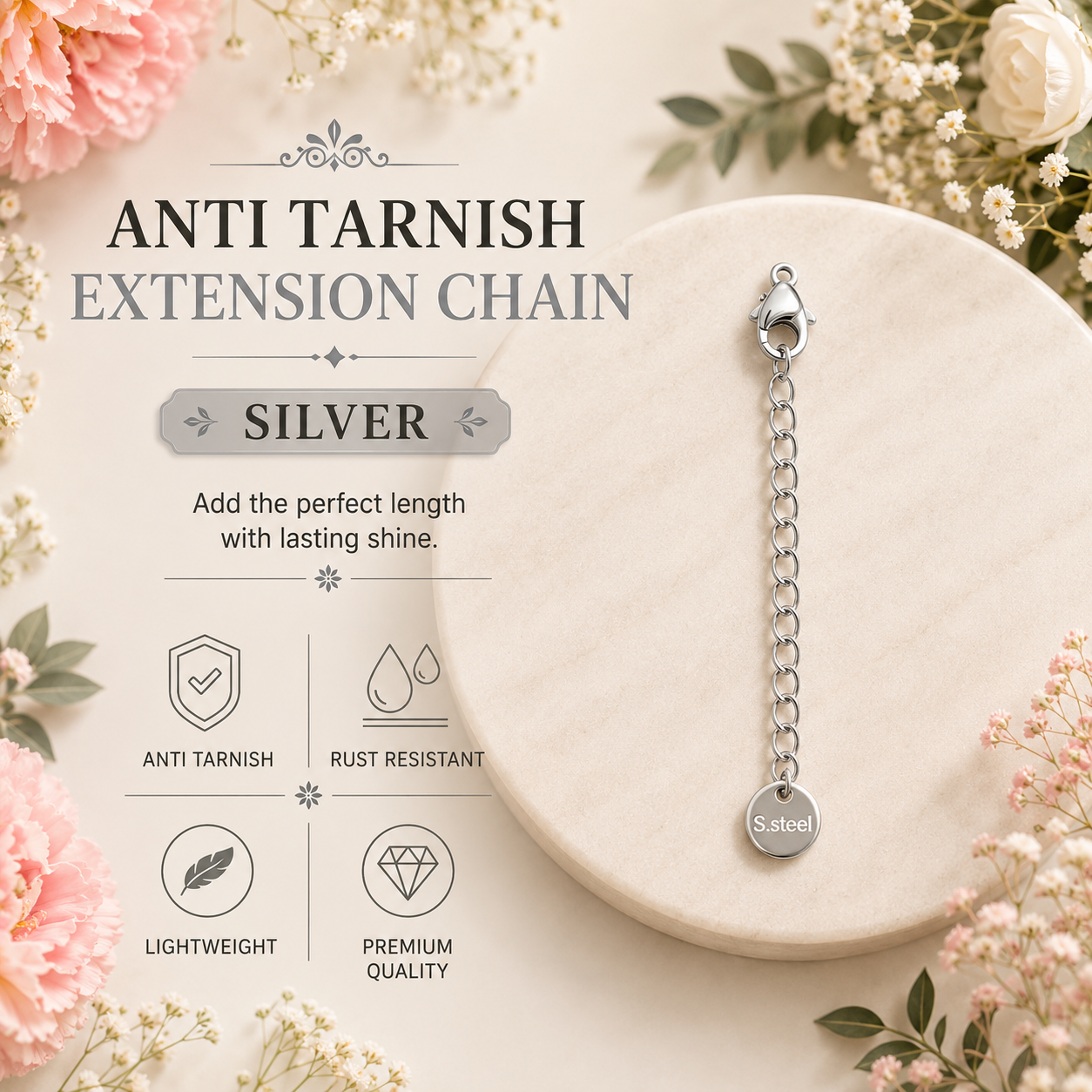 Anti Tarnish Extension Chain - Silver