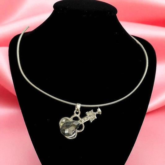 Elegant Silver Wire Chain Necklace with Luxury Guitar Pendant