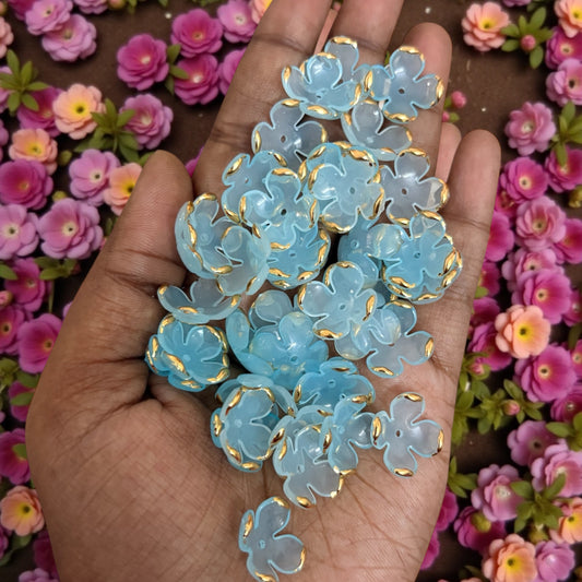 Four Petals Acrylic Flower with Golden Line (10gms) - Blue
