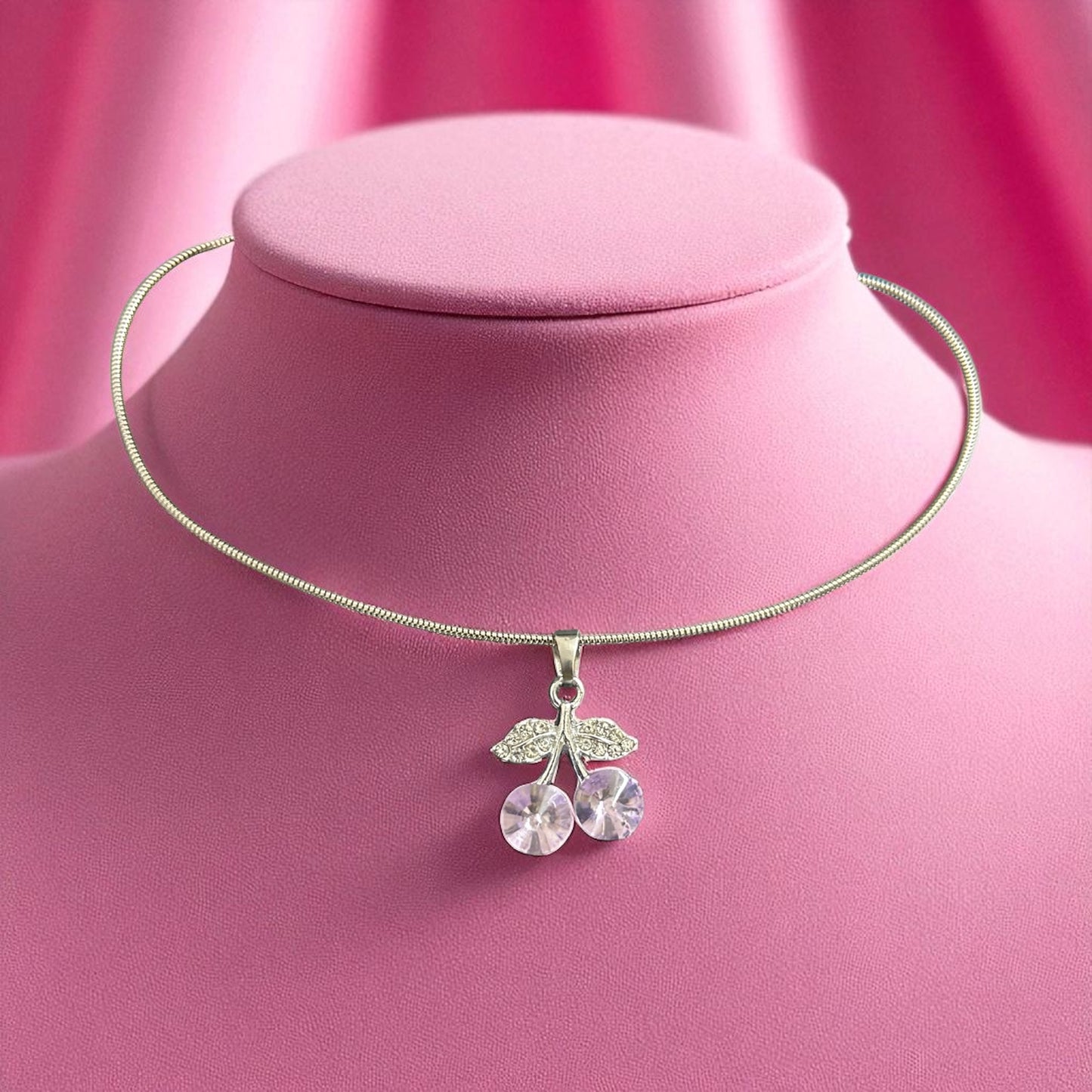 Elegant Silver Wire Chain Necklace with Luxury Cherry Pendant