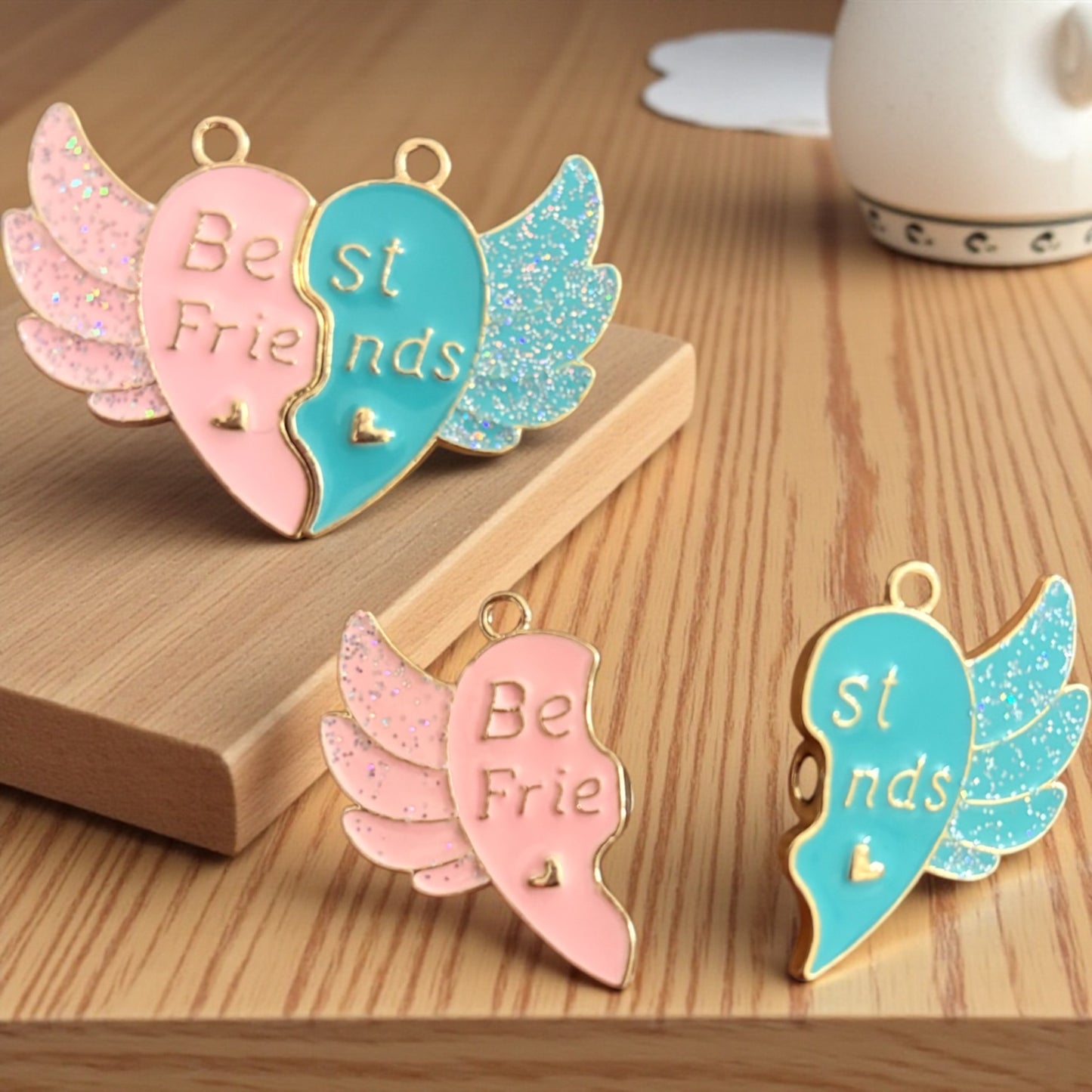Glitter Wings Best Friends Heart Magnetic Charm