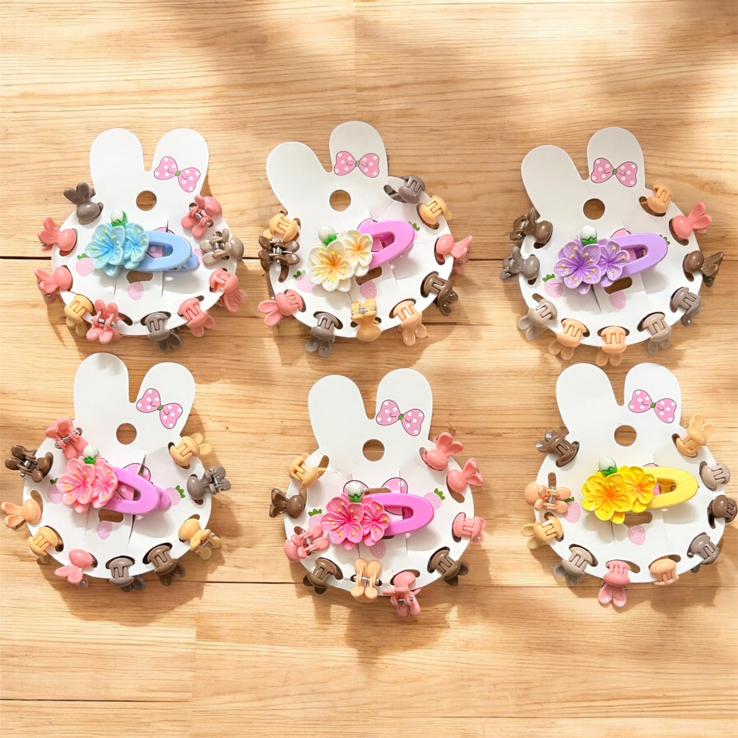 Multicolor Rabbit Korean Clips for Kids (6 Set + 6 Centre Clips) - 66 pcs JHKC100229