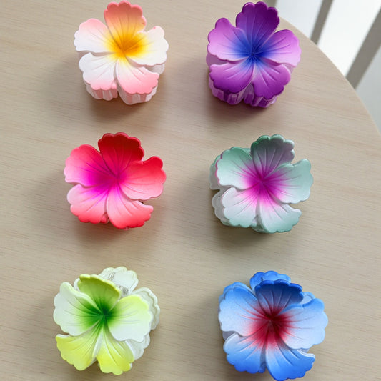 Multicolor Hibiscus Korean Hair Claw Clips - Pack of 6 Pcs (Type 2)