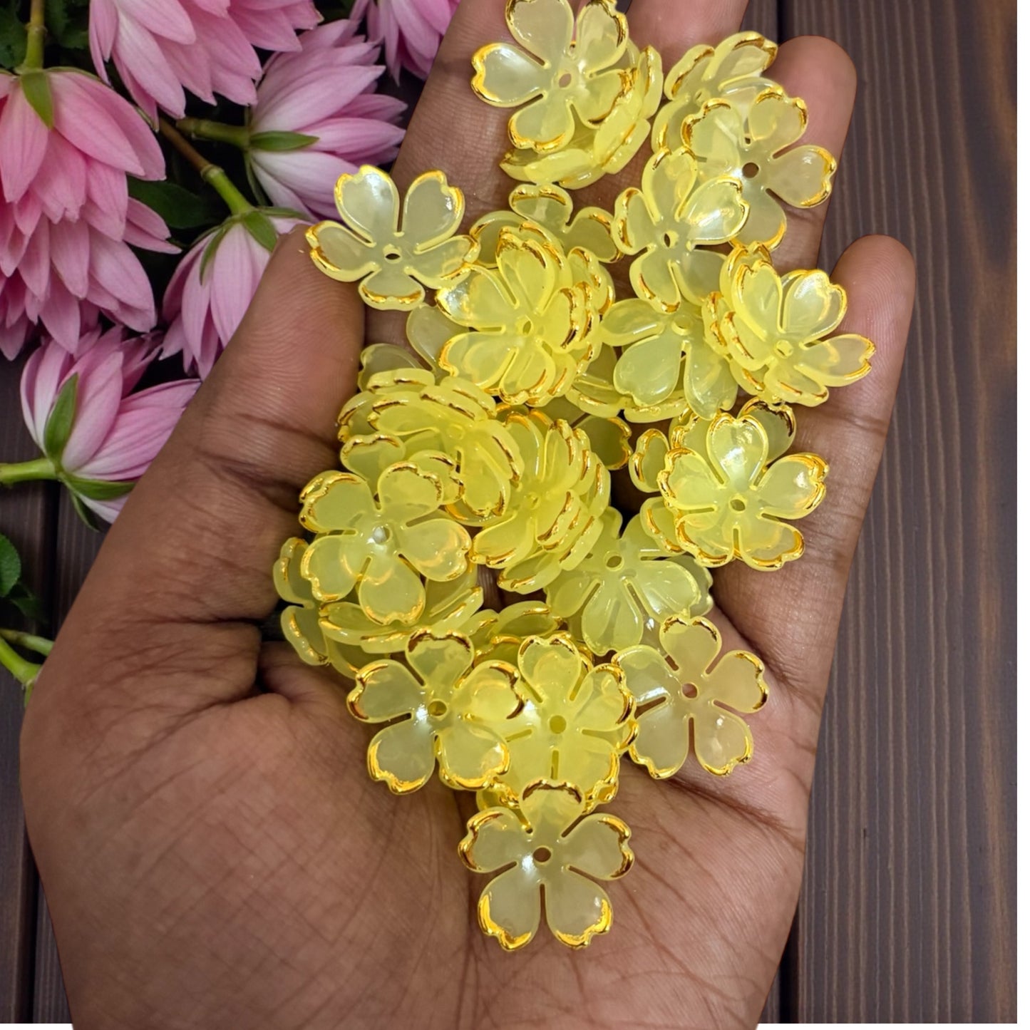 Five Petals Acrylic Flower with Golden Line (10gms) - Yellow