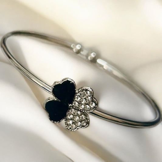Silver Finish American Diamond Stone Free Size Bracelet - Type #8