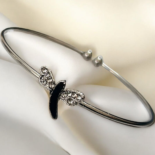 Silver Finish American Diamond Stone Free Size Bracelet - Type #10