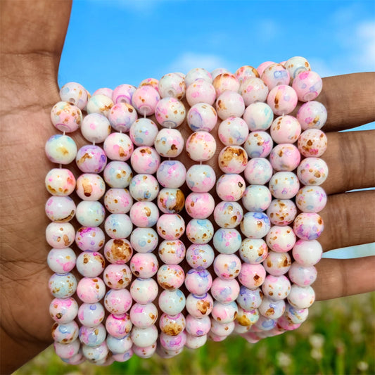 Printed Marble Beads 8mm - Baby Pink & White