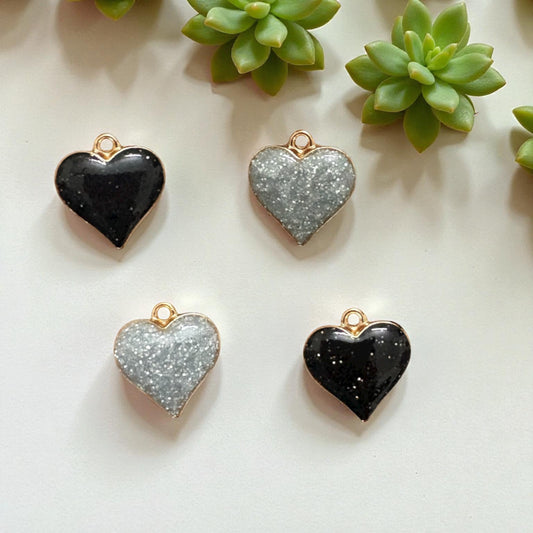 Glitter Metal Heart Charm 1pc