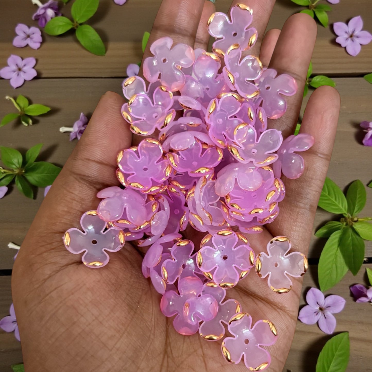 Four Petals Acrylic Flower with Golden Line (10gms) - Pink