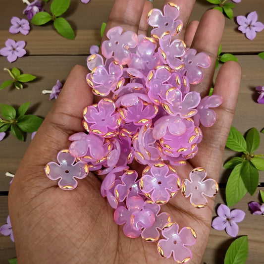 Four Petals Acrylic Flower with Golden Line (10gms) - Pink