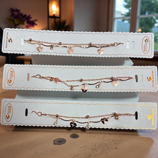 Rose Gold Double Layer Adjustable Fancy Bracelet (Pack of 3 Pcs)