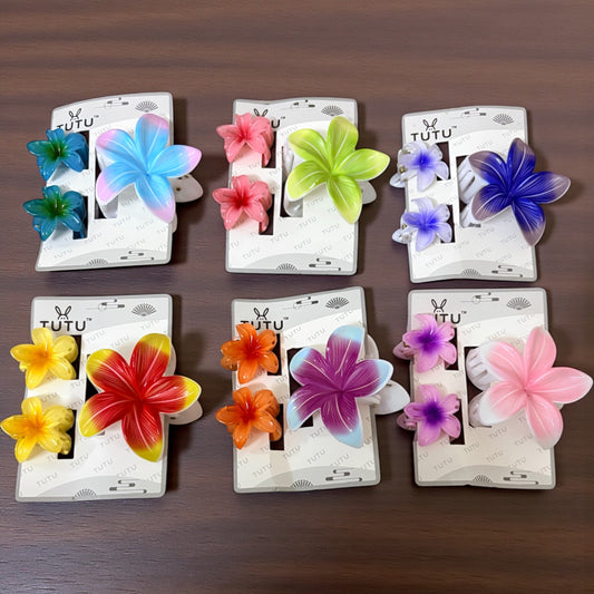 Striped Daisy Combo Hair Claw Clips (Big) - Pack of 18 Pcs JHKC1000039