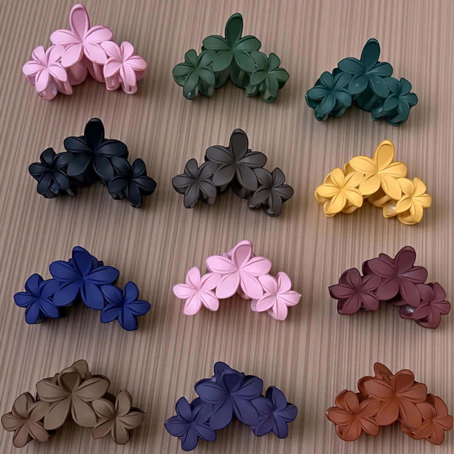 Matte Triflower Korean Hair Claw Clips (Medium) - Mixed Pack of 6 Pcs JHKC100154