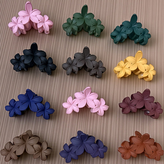 Matte Triflower Korean Hair Claw Clips (Medium) - Mixed Pack of 6 Pcs JHKC100154