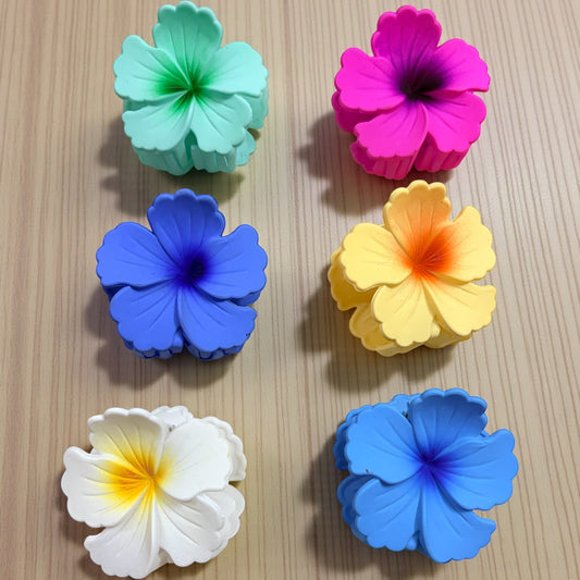 Multicolor Hibiscus Korean Hair Claw Clips - Pack of 6 Pcs (Type 4)