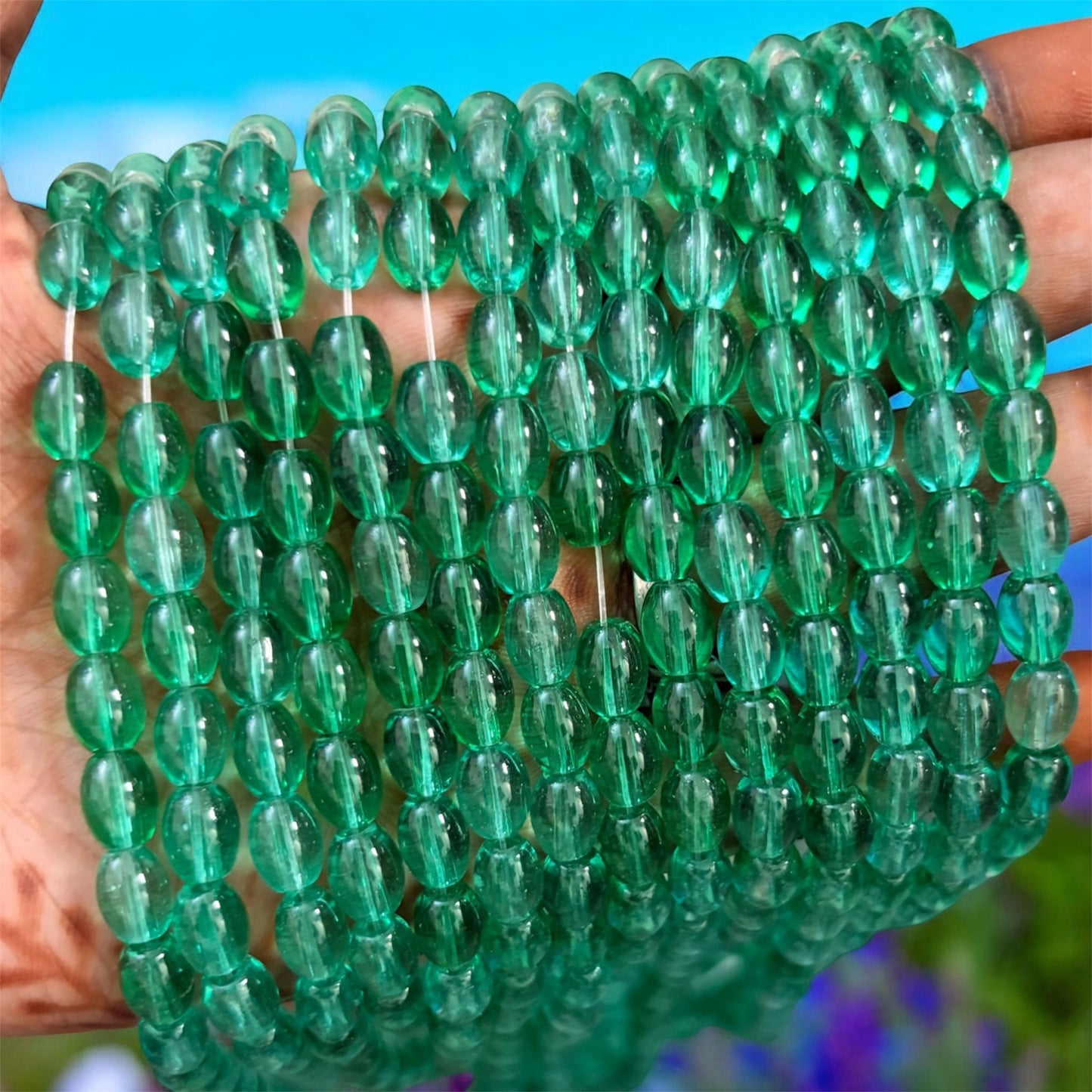 Oval Glass Beads 8mm - Sea Green