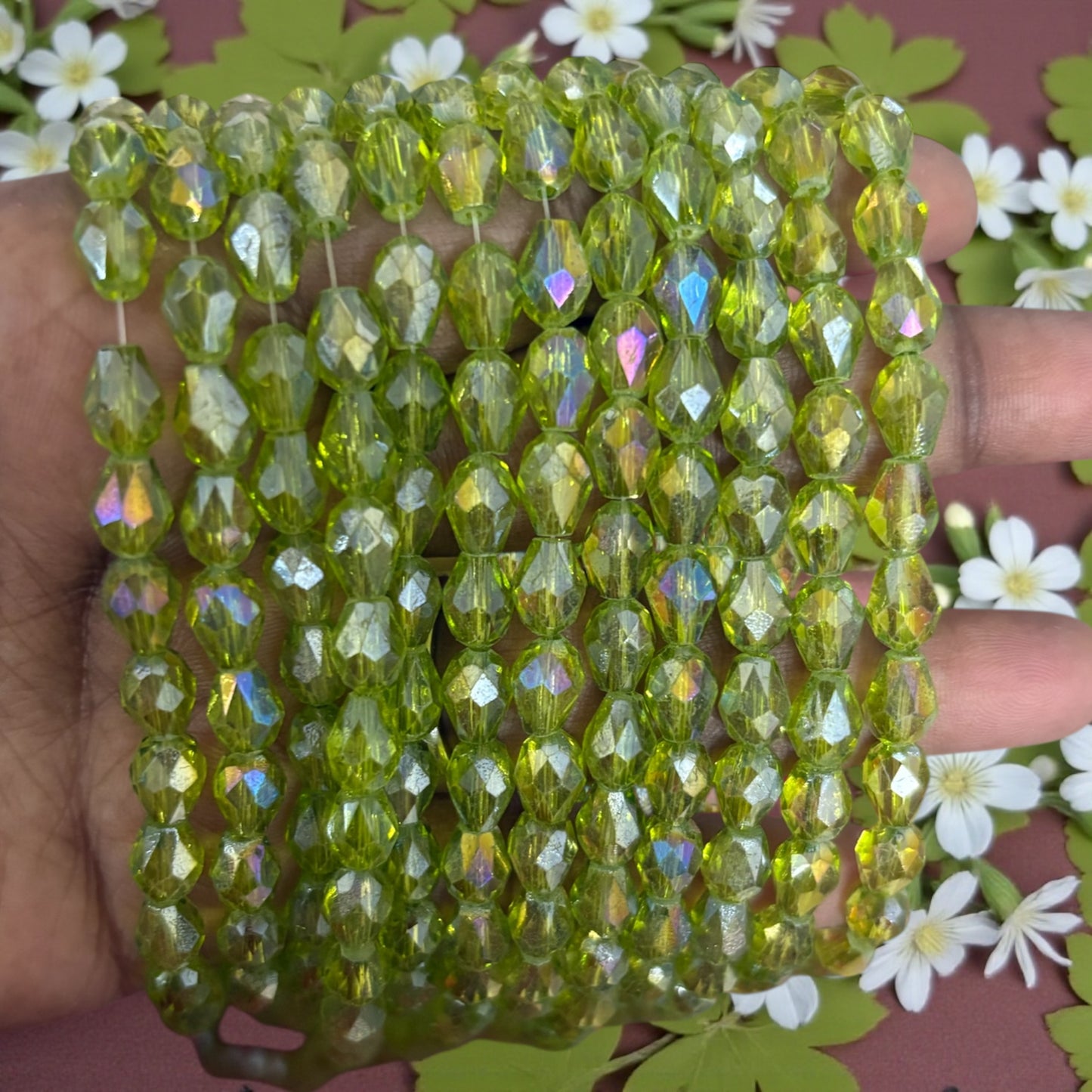 Premium Drop Crystal Beads 8mm - Olive Green