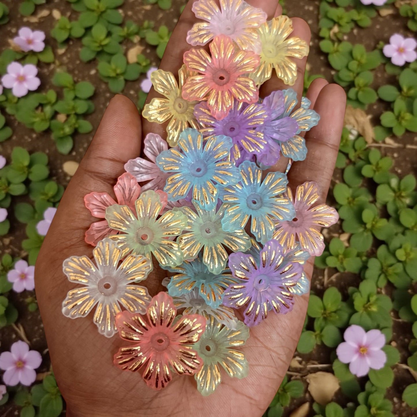 Six Petals Multicolor Acrylic Flower with Golden Line (10gms)