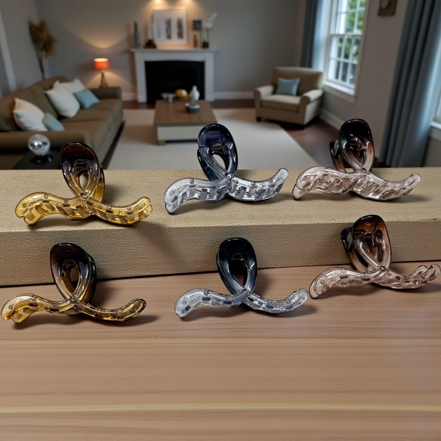 Premium Transparent Bow Korean Hair Clips (Big) 6 Pcs - JHKC100107