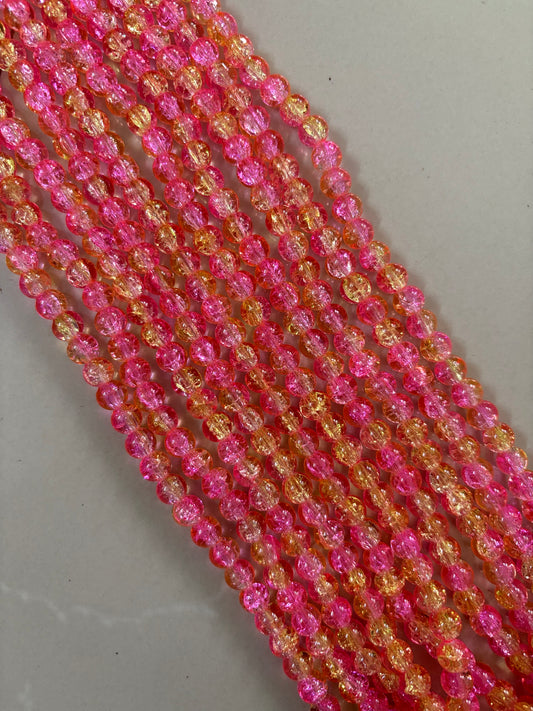 Crackle Beads 8mm - Dark Pink & Yellow