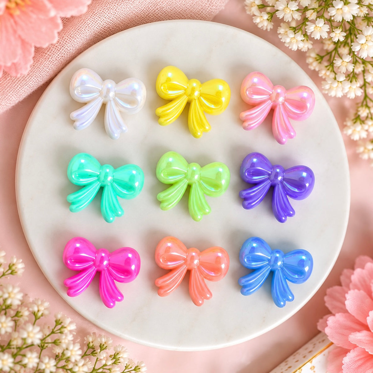 Multicolor Acrylic Pastel Theme Trending Bow (Pack of 10gms)