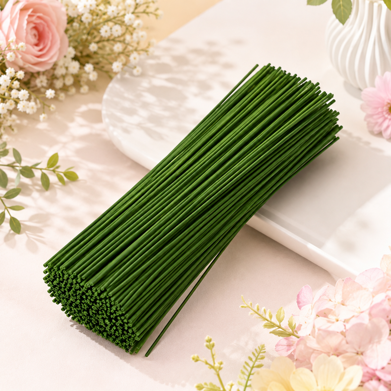 Green Pipe Cleaner Sticks for Flower Bouquet & DIY Crafts