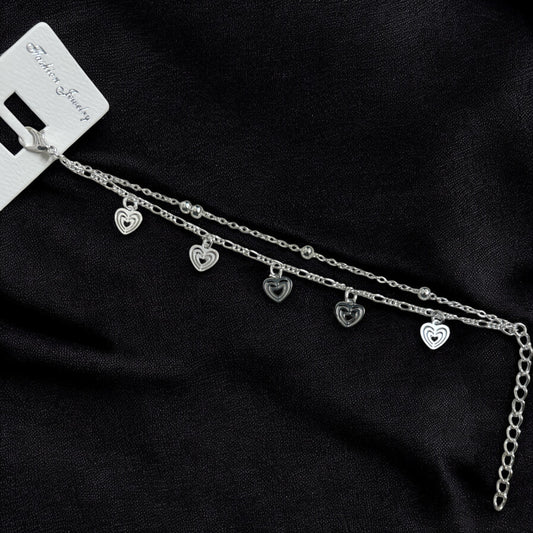 Silver Plated Adjustable Double Layer Heart Fancy Bracelet