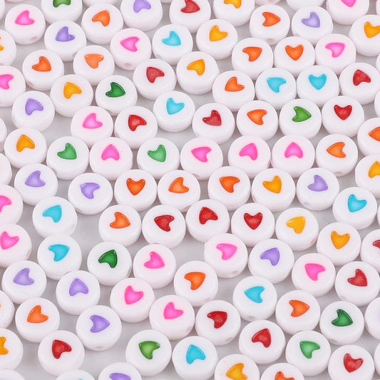 Multicolor Acrylic Round Heart Beads (Pack of 20gms)
