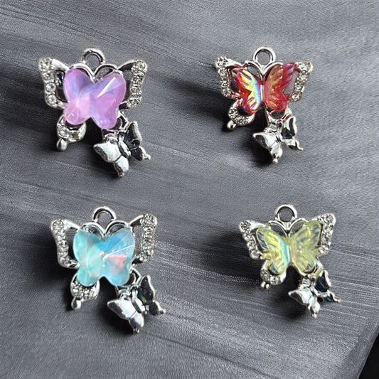 Luxury Double Butterfly Pink Stone Charms