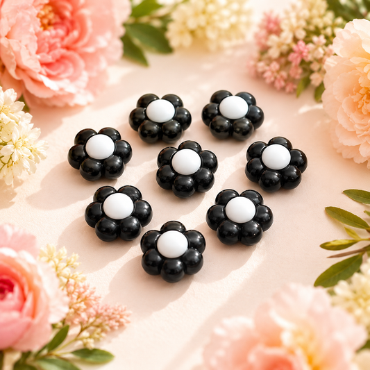 Acrylic Black Daisy Flower Beads (10gms)