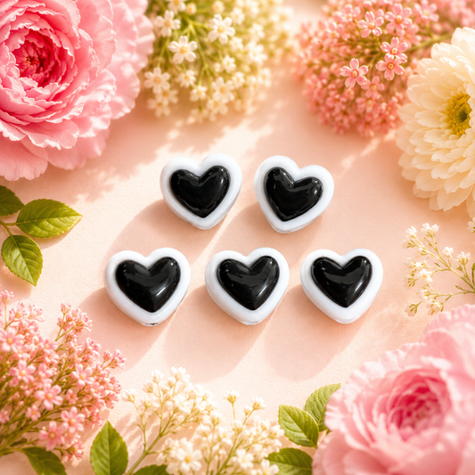 Acrylic Black & White Heart Beads (10 gms)