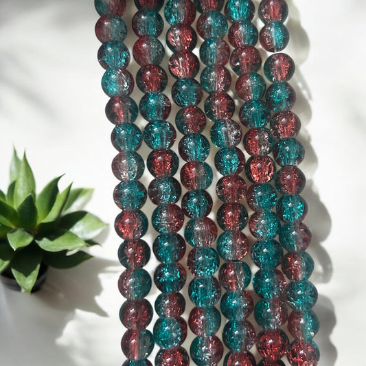 Crackle Beads 8mm - Teal & Brown