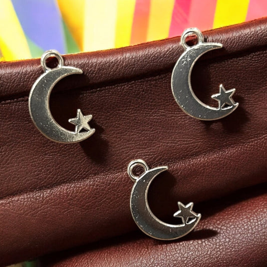 Antique Silver Moon & Star Charm (Pack of 2)
