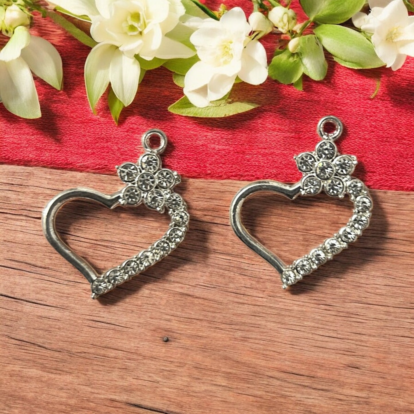 Luxury Romantic Heart Stone Charm - Silver 1PC
