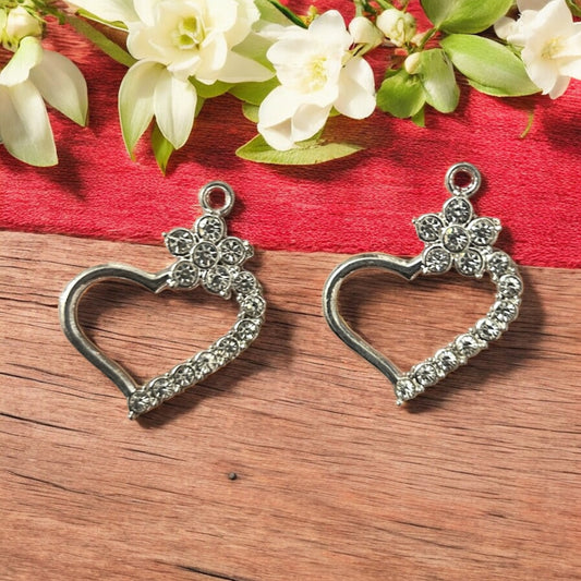 Luxury Romantic Heart Stone Charm - Silver 1PC