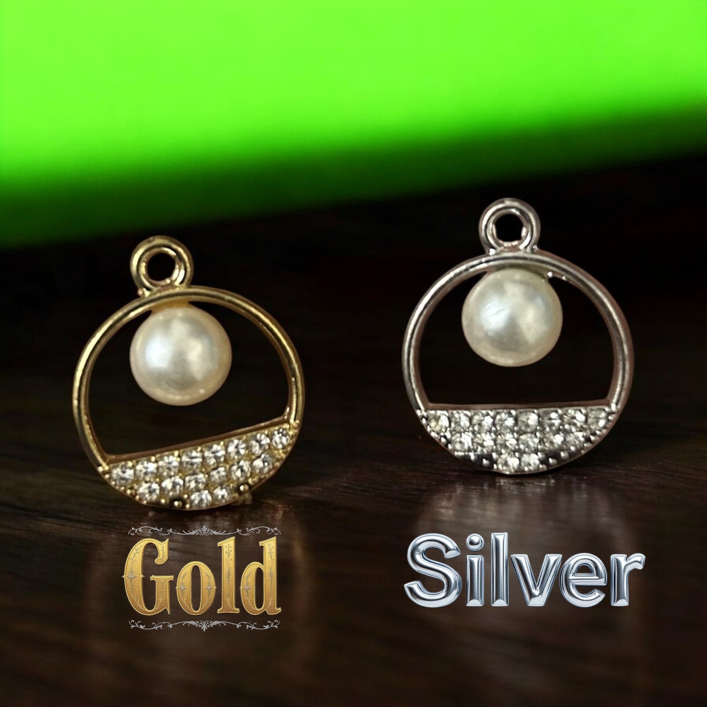 Luxury Circle stone with Pearl beads charm 1 PC