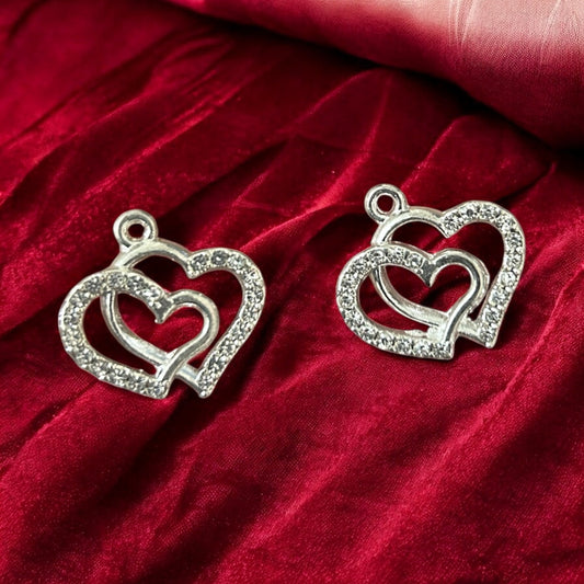 Luxury Couple Heart Stone Charm - Silver 1PC