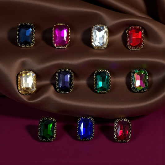 Trending Rectangle Glass Crystal Clip Stones (5pcs)