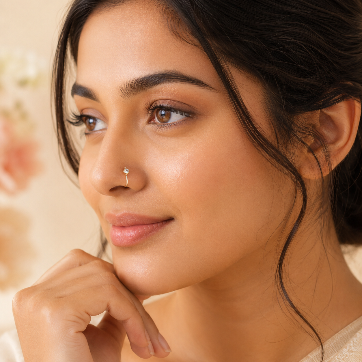 Elegant Adjustable Nose Pin with Stone (No Piercing Needed)