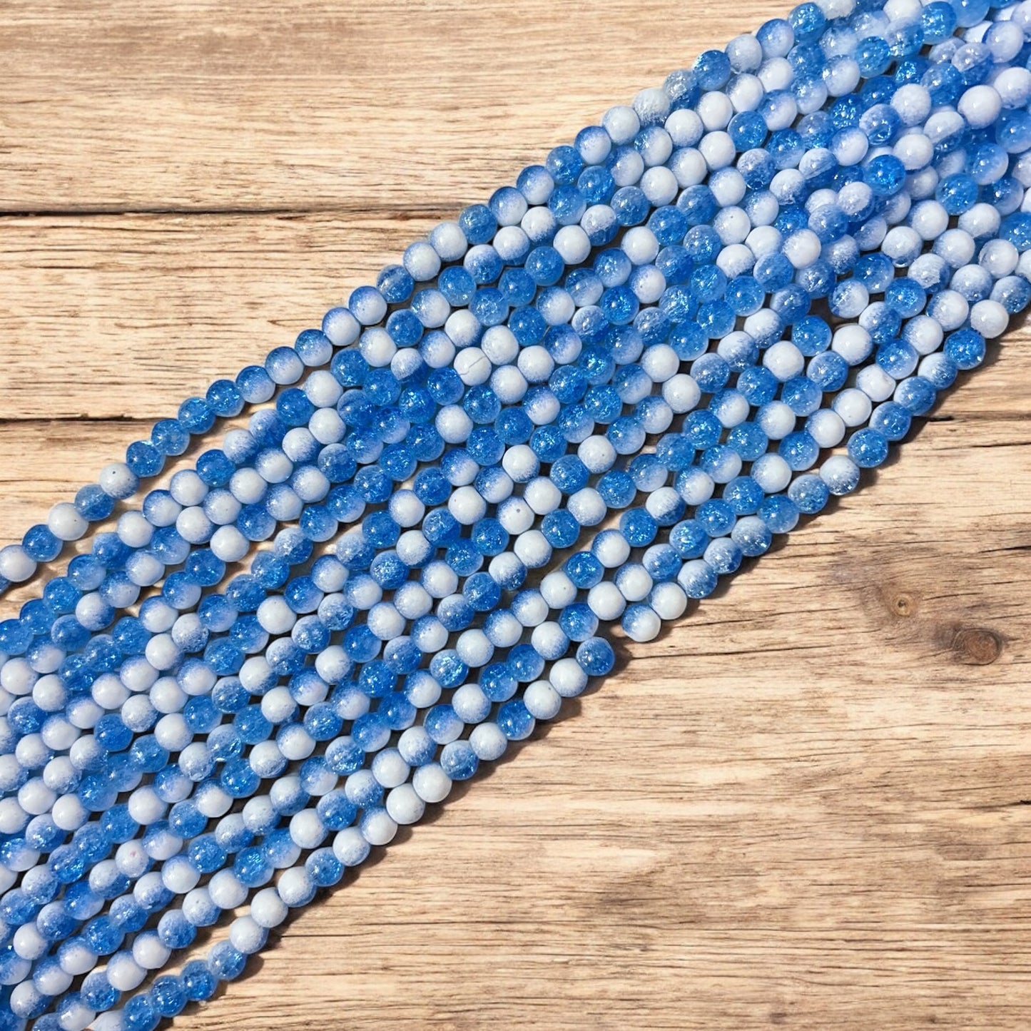 Milky Crackle Beads 8mm - Dark Blue & White