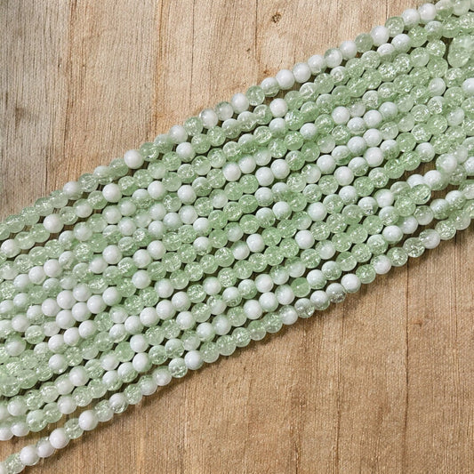 Milky Crackle Beads 8mm - Pista Green & White