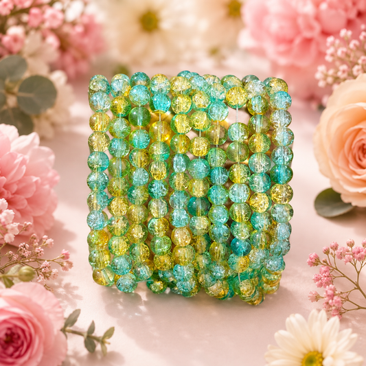 Crackle Beads 8mm - Green & Yellow