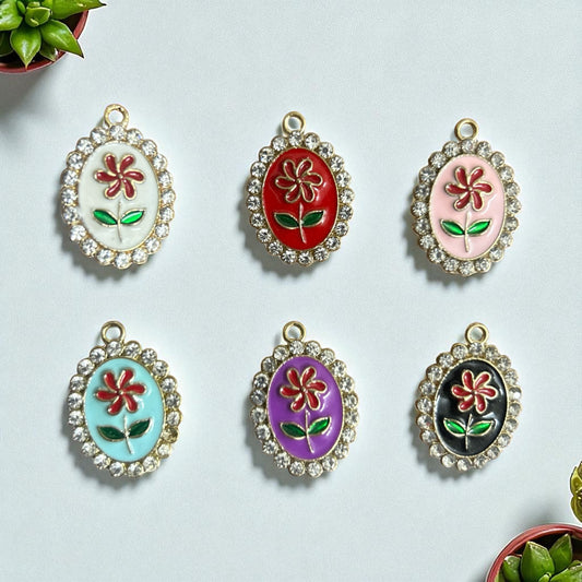 Luxury Oval Flower Stone Charm